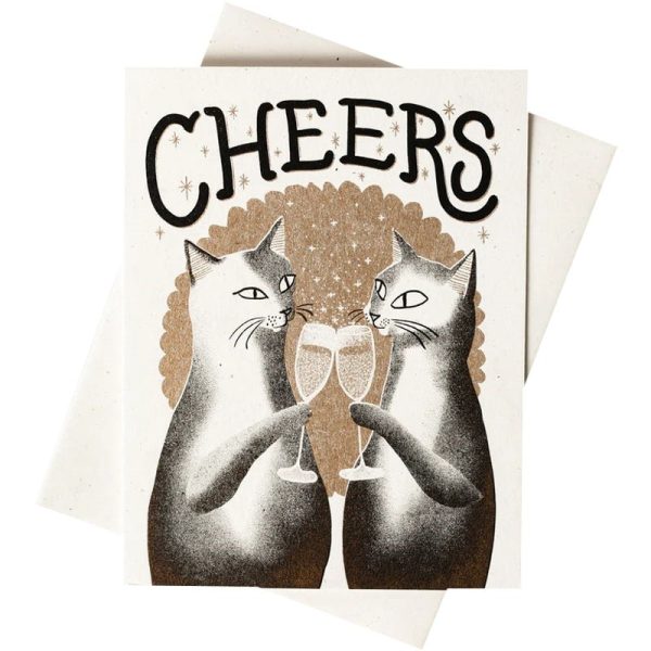 Cheers Cats Risograph Greeting Card For Cheap