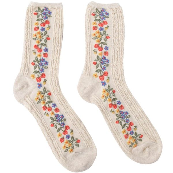 Vintage Strawberry Socks - Oatmeal Cheap
