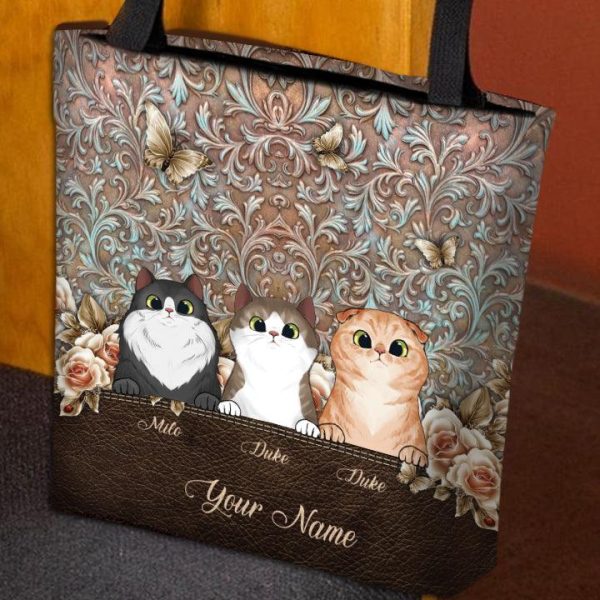 Cat Vintage Roses Personalized Tote Bag, Personalized Gift for Cat Lovers, Cat Mom, Cat Dad - TO088PS07 Online - Image 2